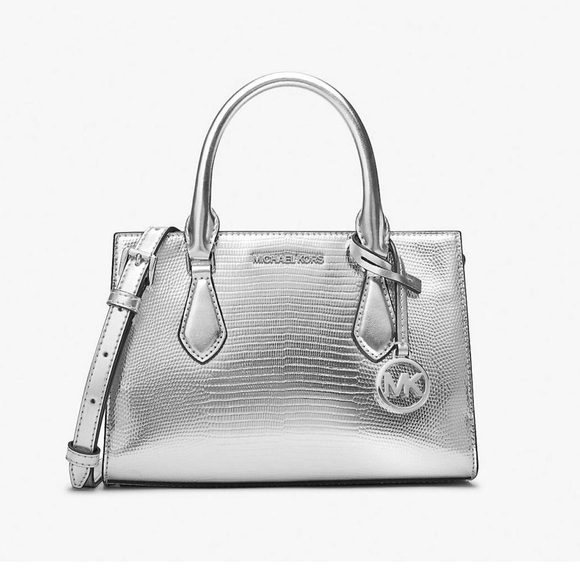 Michael Kors Sheila Small Center Zip Satchel Bag Sliver crossbody NWT - Picture 1 of 3